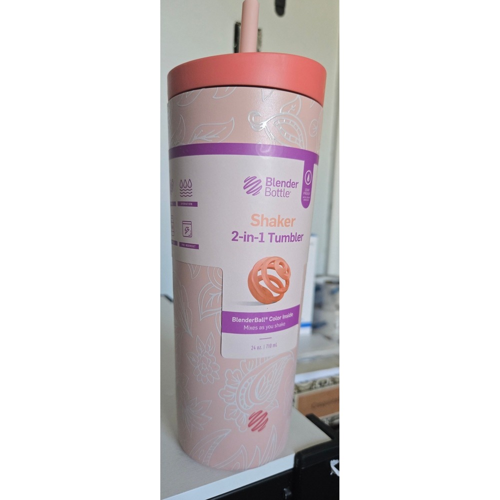 BlenderBottle 2-in-1 Shaker Tumbler 24oz Stainless Steel Paisley Pink Floral NEW